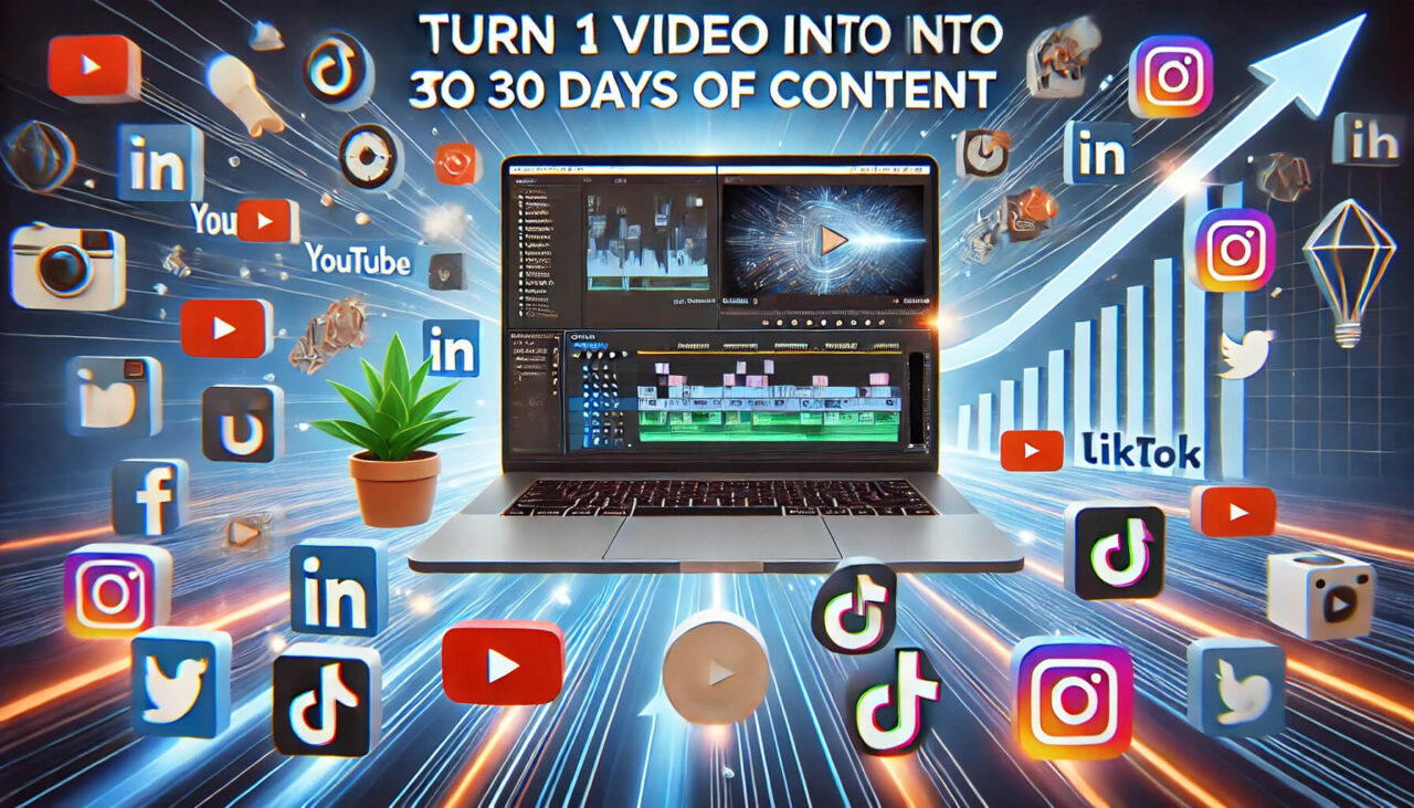 How to Turn 1 Video into a 30-Day Content Machine to Rank Higher, Get More Clients & Never Run Out of Ideas Graphic